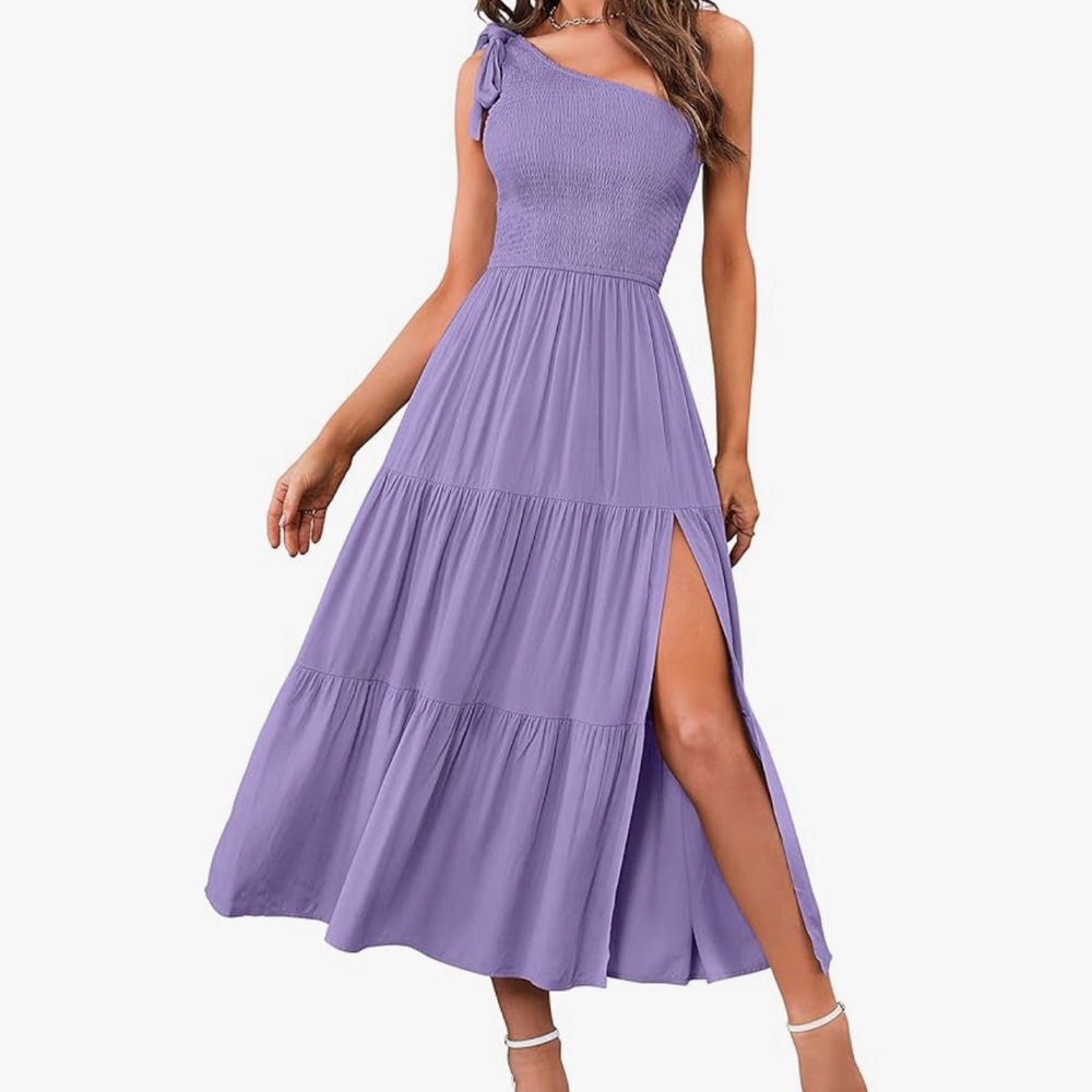 Lavender One Shoulder Dress with Leg Slit